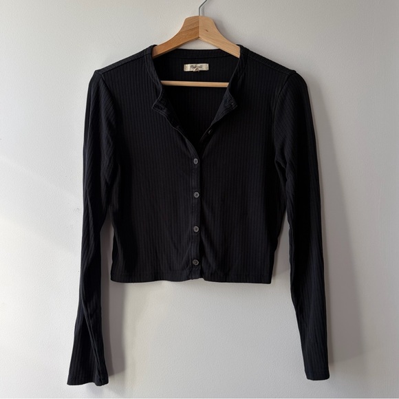 Free shipping! Madewell Ribbed Cropped Cardigan Black - Medium - Picture 1 of 7